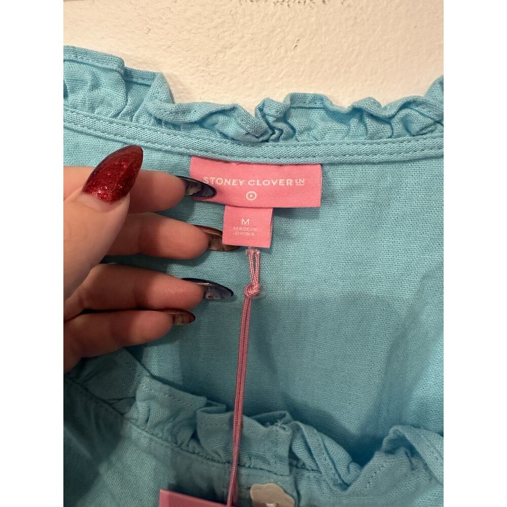Stoney Clover Lane x Target Womens Blue Linen Blend Ruffled Mini Dress Medium - Picture 2 of 3